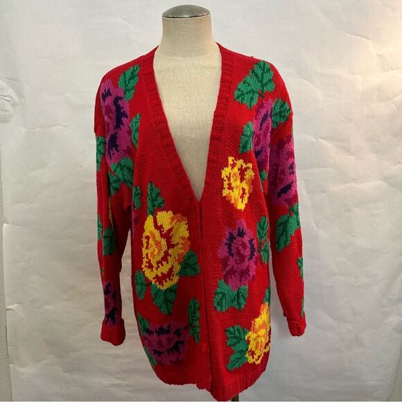 Vintage Sweaters - Vintage Hand Knit Grandma/Grandpa Cottage Cardigan 173